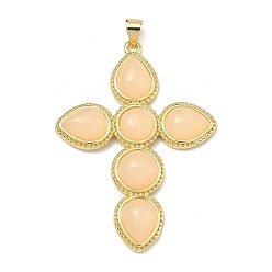 Персиковый Слойка Подвески латуни cmолы, крест очарование, без свинца и без кадмия, стойки покрытие, долговечный, реальный 18 k позолоченный, розовые, 45.5x32.5x5 мм, отверстие : 4x3.2 мм