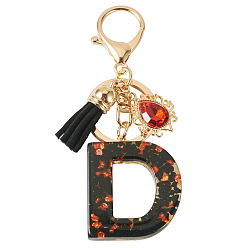 Letter D Resin Keychains, with Lobster Claw Clasps, Light Gold, Letter D, 100mm, Letter: 43x37x7.5mm
