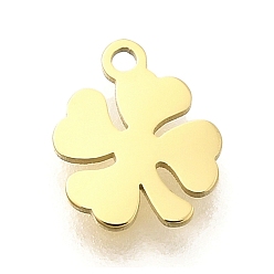 Настоящее золото 14K Ионное покрытие (ip) 304 брелоки из нержавеющей стали, клевер очарование, реальный 14 k позолоченный, 7x6x1.5 мм, отверстие : 0.8 мм