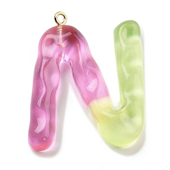 Letter N Смола подвеска, с обнаружением железного кольца, Письмо ~ Z, Письмо N, 38x30x7 мм, отверстие : 2 мм