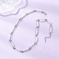 Платина Круглые акриловые бусины с имитацией жемчуга, железные булавки, ожерелья с цепочкой, белые, платина, 17.64 дюйм (44.8 см)