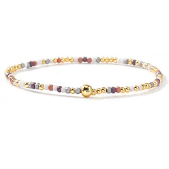 Разноцветный Богемные браслеты из бисера и латунных бусин, эластичные, для женщин., рондель, красочный, 6.50 дюйм (16.5 см)