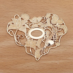 Light Gold 20Pcs Alloy Pendant Cabochon Settings, Hollow Heart, Light Gold, 45x55mm