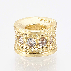 Golden Brass Micro Pave Cubic Zirconia Beads, Column, Clear, Golden, 6.5x4mm, Hole: 2.5mm