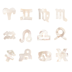 Белый 12 шт 12 бусины в стиле натуральных белых ракушек, перламутровые бусы, сверху просверленные бусы, 12 созвездие / знак зодиака, белые, 9x8.5x2.5 мм, отверстие : 0.8 мм, 1 шт / стиль