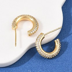 Настоящее золото 18K Серьги-гвоздики из латуни в форме буквы С с прозрачным кубическим цирконием, без кадмия и без свинца, долговечный, стойки покрытие, реальный 18 k позолоченный, 14.5x3 мм