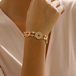 Красный Браслеты из сплава с микро-паве из кубических цирконий для женщин, полигон и веер, золотые, красные, внутренний диаметр: 7-1/4 дюйм (18.5 см)