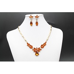 Топаз Ожерелья с подвесками в виде конского глаза, листьев и слезинок из сплава со стразами и комплекты серег-гвоздиков, золотые, топаз, 400 мм