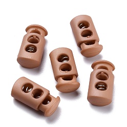 Верблюжий Пластиковый пружинный стопорный цилиндр замка шнура, с железной фурнитурой, 2-луночное, платина, верблюжие, 23.5x12x8.5 мм, отверстие : 6x3.5 мм