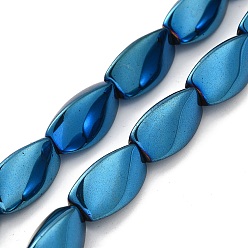 Blue Plated Electroplated Non-magnetic Synthetic Hematite Beads Strands, Long-Lasting Plated, Twist, Blue Plated, 20~21x11.5~12x11mm, Hole: 1.8mm, about 20pcs/strand, 16.02''(40.7cm)