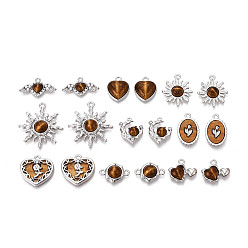 Платина 18шт 9 стили подвески из сплава смолы, со стразами, искусственным жемчугом из АБС-пластика и искусственным тигровым глазом, разнообразные, платина, 12.5~30x12.5~27x3~5.5 мм, отверстие: 1~2 ммт, 2 шт / стиль