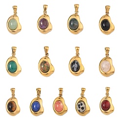 Смешанные камни Природные и синтетические смешанные подвески драгоценных камней, с 304 нержавеющей стали, ионное покрытие (ip), смешанные окрашенные и неокрашенные, 22x13.5x6.5~7 мм, отверстие : 4.5x3.5 мм