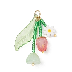 Красный Стеклянные светильники с подвесками на непрозрачной акриловой основе, , красные, 33 мм, Перейти кольцо: 6x0.7 мм, Внутренний диаметр: 4 мм.