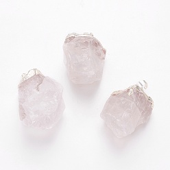 Хрусталь Природного кварца хрустальных подвесок, с латунной фурнитурой , самородки, серебряный цвет гальваническим, 30.5~38x20~30x14~21.5 мм, отверстие : 5x8 мм