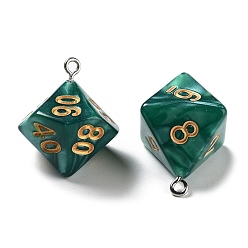 Dark Green 7Pcs 7 Styles Opaque Resin Polyhedral Dice Pendants Set, Multi-Sided Dice Charms with Platinum Plated Iron Loops, Mixed Shapes, Dark Green, 20~28x19~24x17~24mm, Hole: 2mm, 1pc/style