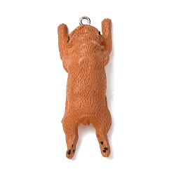 Сэнди Коричневый Непрозрачные подвески смолы, собака, с железной платиной петлей, песчаный коричневый, 49x18.5x11.5 мм, отверстие : 2 мм