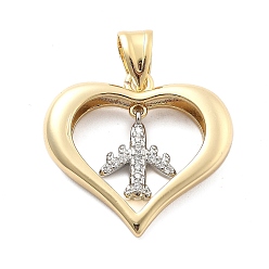 Airplane Покрытие стойки латунь с подвесками из фианита, долговечный, без свинца и без кадмия, сердце прелести, самолет, 28x30x6 мм, отверстие : 9x5.5 мм