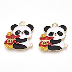 Белый Подвески из эмали и сплава, без свинца и без кадмия, подвески в форме панды, золотые, белые, 22x20x1.2 мм, отверстие : 1.8 мм