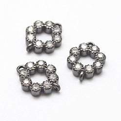 Черный Цвет Металла Латунные микро проложить класса AAA кубического циркония ссылки, цветок, без свинца, без никеля и без кадмия, металлический черный , 9x12x2 мм, отверстие : 1 мм