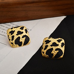 Квадрат Леопардовый принт латунные эмалевые серьги-гвоздики для женщин, матовый стиль, реальный 22 k позолоченный, квадратный, 23x23 мм