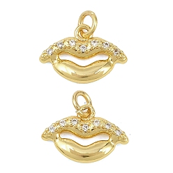 Lip Латунные микропаве прозрачные кубические циркониевые подвески, реальный 18 k позолоченный, губа, 9x13x2.5 мм, отверстие : 2.5 мм