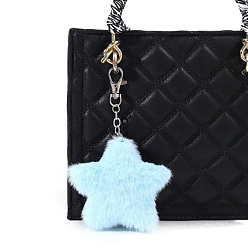 Светло-Синий Плюшевые подвески со звездами из искусственного меха кролика, Подвески с застежками из сплава для украшений сумок, голубой, 14.5x8 см