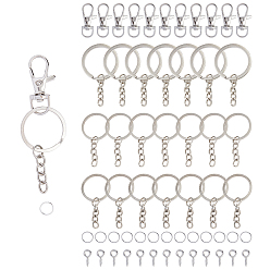 Platinum DIY Iron Keychain Makings, with Split Key Rings, Open Jump Rings, Screw Eye Pin Peg Bails and Swivel Lobster Claw Clasps, Platinum, Split Key Ring: 49mm/50mm/51mm, 60pcs/set