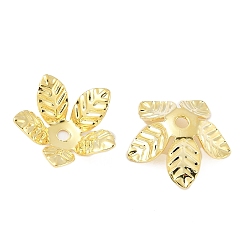 Настоящее золото 18K Шапочки и конусы для бусин, латунные, 5-лепестков цветка, реальный 18 k позолоченный, 11.5x12x4 мм, отверстие : 1.4 мм