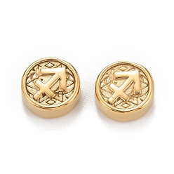 Стрелец Ионное покрытие (ip) 304 шарики из нержавеющей стали, плоский круглый с рисунком созвездий, Стрелец, 10x4 мм, отверстие : 1.8 мм