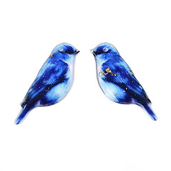 Королевский синий Эпоксидная смола подвески, птица, с золотой фольгой и блестками, королевский синий, 30.5x11~11.5x1.5 мм, отверстие : 1.2 мм