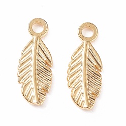 Golden 304 Stainless Steel Pendants, Leaf, Real 18K Gold Plated, 15.5x6x1.5mm, Hole: 1.8mm