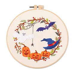 Blanched Almond Halloween Themed DIY Embroidery Sets, Including Imitation Bamboo Embroidery Frame, Iron Pins, Embroidered Cloth, Cotton Colorful Embroidery Threads, Blanched Almond, 30x30x0.05cm