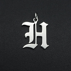 Letter H Не тускнеющие 304 подвески из нержавеющей стали, с целью перехода в кольце, старый английский, буквы, лазерная резка, цвет нержавеющей стали, letter.h, 16.5x13.5x1 мм, отверстие : 3 мм