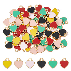 (52) Непрозрачная лаванда 120Шармы из сплава эмали, сердце, золотой свет, разноцветные, 12x10x2 мм, отверстие : 2 мм