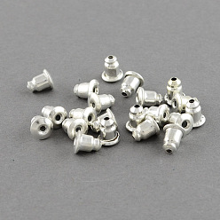 Silver Iron Ear Nuts, Earring Backs, Silver Color Plated, 6x5mm, Hole: 1mm