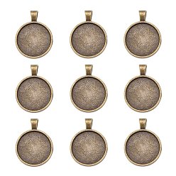 Antique Bronze Tibetan Style Alloy Pendant Cabochon Settings, Plain Edge Bezel Cups, Cadmium Free & Nickel Free & Lead Free, Flat Round, Antique Bronze, Tray: 25mm, 36x28x3mm, Hole: 4mm, about 195pcs/1000g