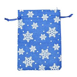 Синий Рождественские тематические пакеты для упаковки из мешковины, шнурок сумки, снежинка узор, синие, 17.6x13x0.4 см