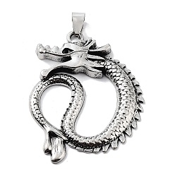 Античное Серебро Сплавочные подвески тибетского стиля, прелести дракона, античное серебро, 47x38x4 мм, отверстие : 8x4 мм