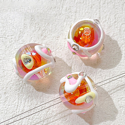 Круглые Прозрачные акриловые бусины, ручная роспись бусин, неровный, бусина в бусине, круглые, 18x17 мм