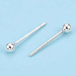 Серебро 925 серьги-гвоздики из стерлингового серебра круглой формы, серебряные, 2.5 мм, штифты : 0.8 мм