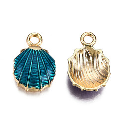 Темно-бирюзовый Подвески из эмали и сплава, золотой свет, оболочка / гребешок, темные бирюзовый, 19.5x13x4.5 мм, отверстие : 2.5 мм