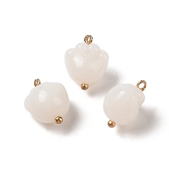 Blanc Floral Pendentifs acryliques, avec des boucles de cuivre, empreinte, floral blanc, 16x13x11mm, Trou: 1.6mm