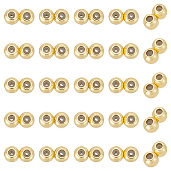 Золотой 25 латунные бусины шт., с резиной внутри, ползунки, рондель, золотые, 8x4.5x3.5 мм, отверстие : 1 мм