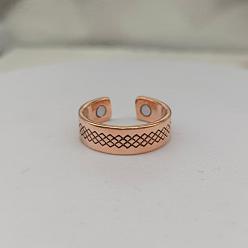 Red Copper Brass Cuff Open Rings for Men, Rhombus, with Magnet, Red Copper, 15~20mm