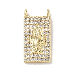 Настоящее золото 18K Религиозные латунные подвески с микропаве из прозрачного кубического циркония, прямоугольник с подвесками Девы Марии, стойки покрытие, долговечный, без кадмия и без свинца, реальный 18 k позолоченный, 22x10.5x4 мм, отверстие : 1.5 мм