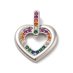 Разноцветный Латунные микро проложить кубического циркония подвески, долговечный, без свинца и без кадмия, платина, сердце, красочный, 19x15.5x4 мм, отверстие : 1.5 мм