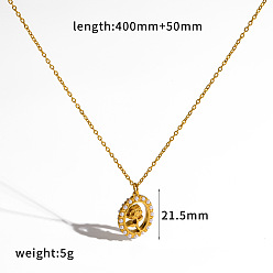 Oval 304 Stainless Steel Crystal Rhinestone Rose Flower Pendant Necklaces, Golden, Oval, 15.75 inch(40cm), pendant: 21.5mm