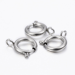 Stainless Steel Color 304 Stainless Steel Smooth Surface Spring Ring Clasps, Stainless Steel Color, 18.5x14x2.5mm, Hole: 3mm