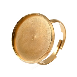 Настоящее золото 18K 304 регулируемые кольцевые компоненты из нержавеющей стали, настройки круглого кольца, ионное покрытие (ip), реальный 18 k позолоченный, лоток : 20 мм, 22 мм, внутренний диаметр: 19 мм