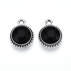 Черный K 5 стеклянные подвески, плоско-круглые, граненые, со сплавочной фурнитурой, платина, чёрные, 17~17.7x14x5.2~6 мм, отверстие : 2 мм